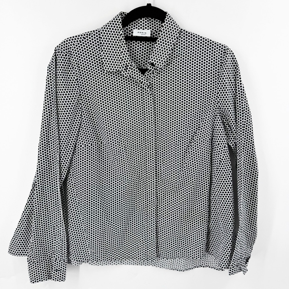 ✅ AKRIS PUNTO BLACK AND WHITE POLKA DOT BLOUSE WITH BALLOON BACK SIZE‎ 8